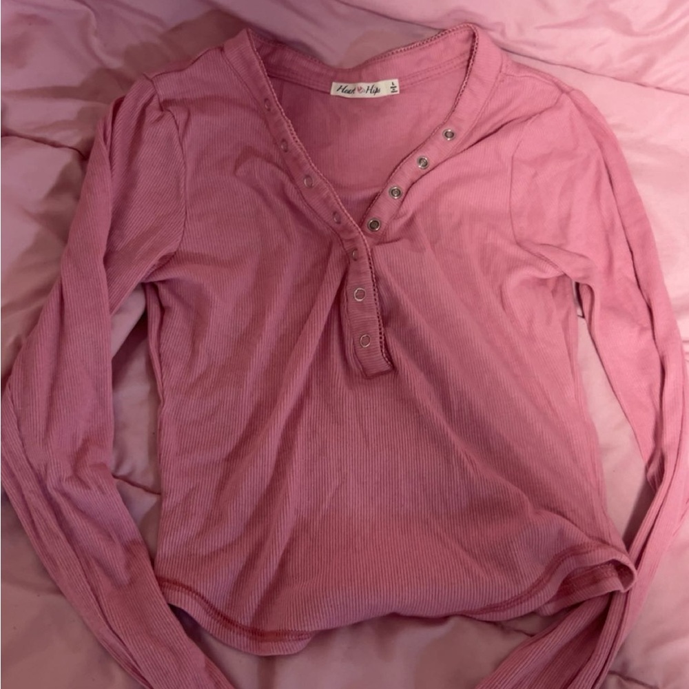 Heart Hips Pink Buttoned Henley Top